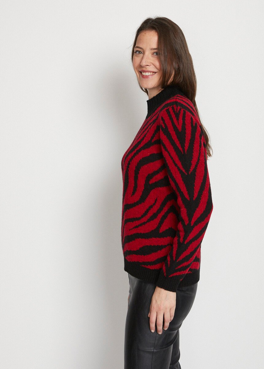 Zebra_jacquard_high_neck_sweater_Red_and_black_DR1_slim