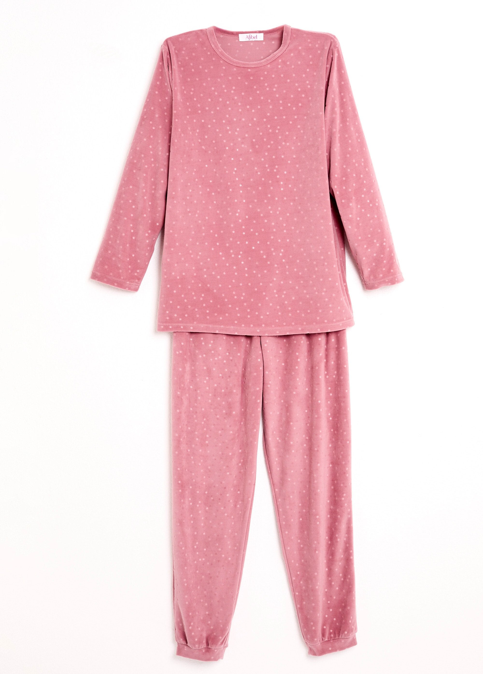 Pyjama_pants_round_neck_velvet_embossed_polka_dots_Pink_AP1_slim