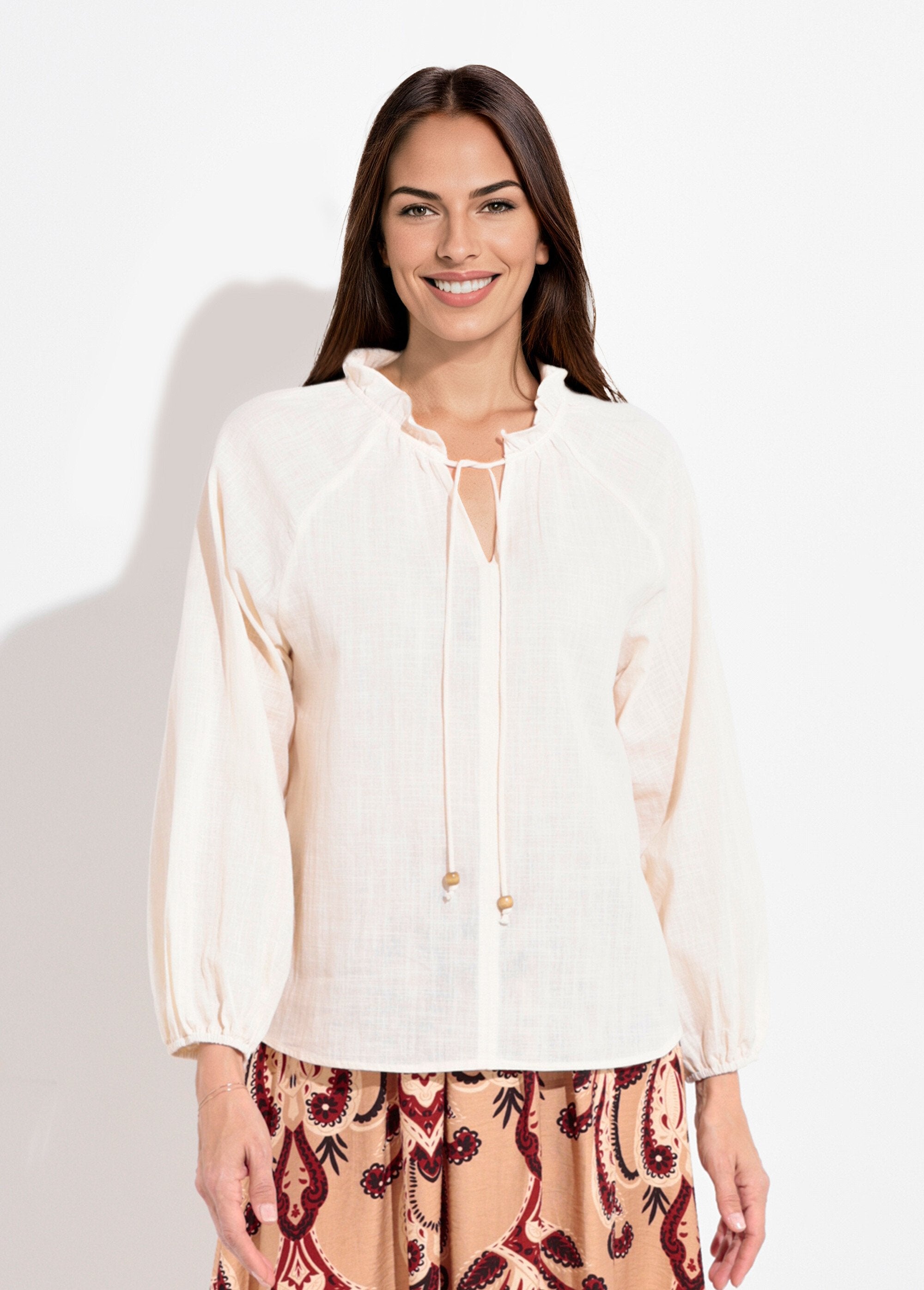 Loose-fitting_V-neck_blouse_with_a_tie_Beige_FA1_slim