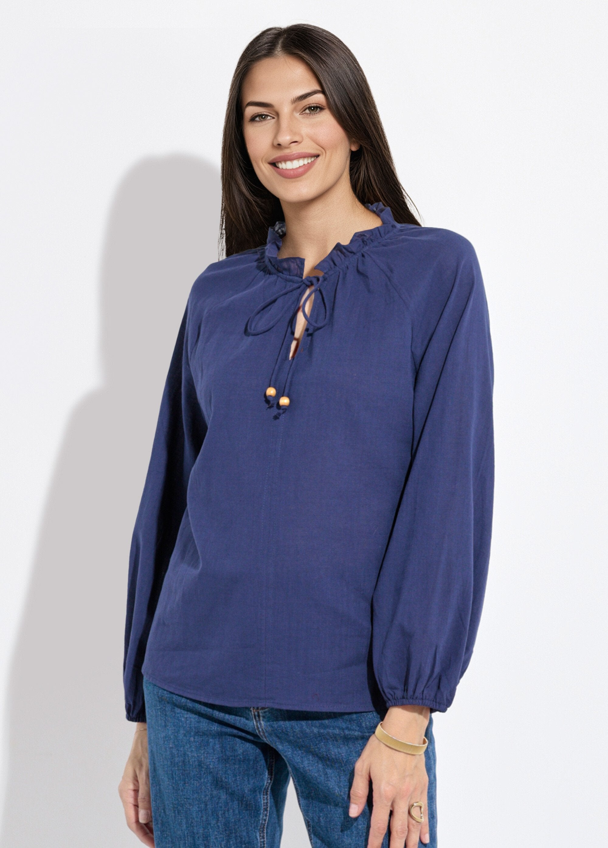 Loose-fitting_V-neck_blouse_with_a_tie_Marine_FA1_slim
