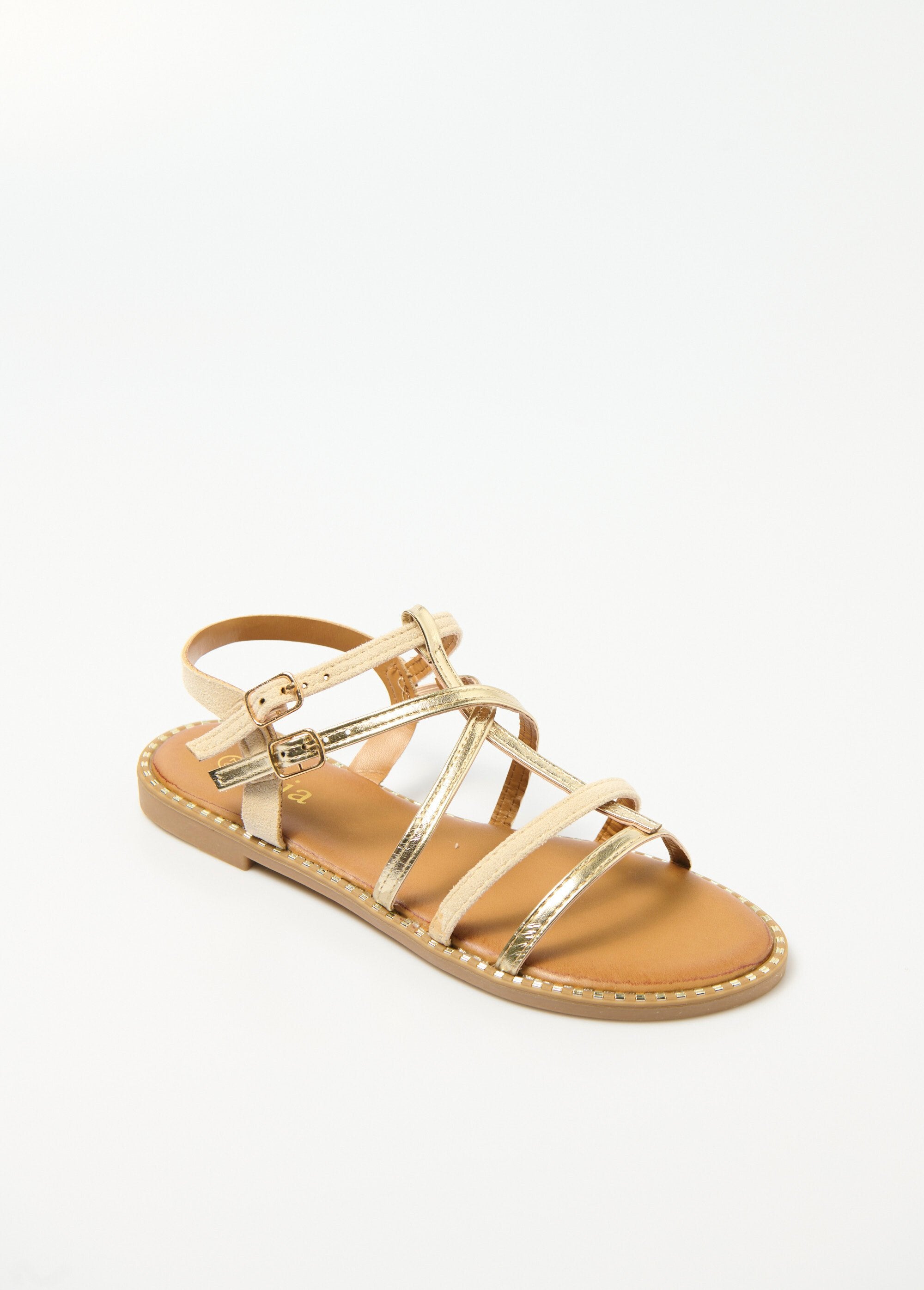 Joia®_-_Two-material_gladiator_sandals_with_straps_Beige_and_gold_FA1_slim