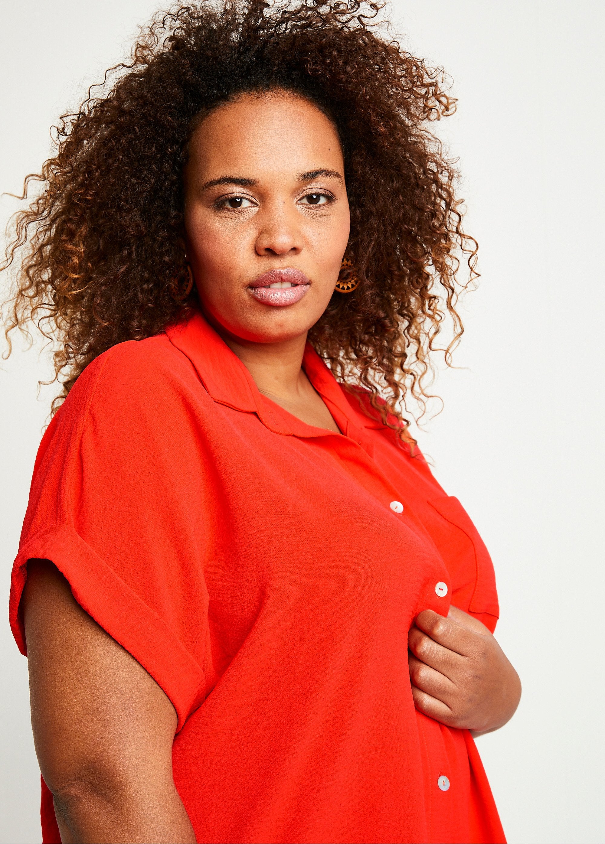 Plain_short-sleeved_blouse_Orange_DE1_curvy