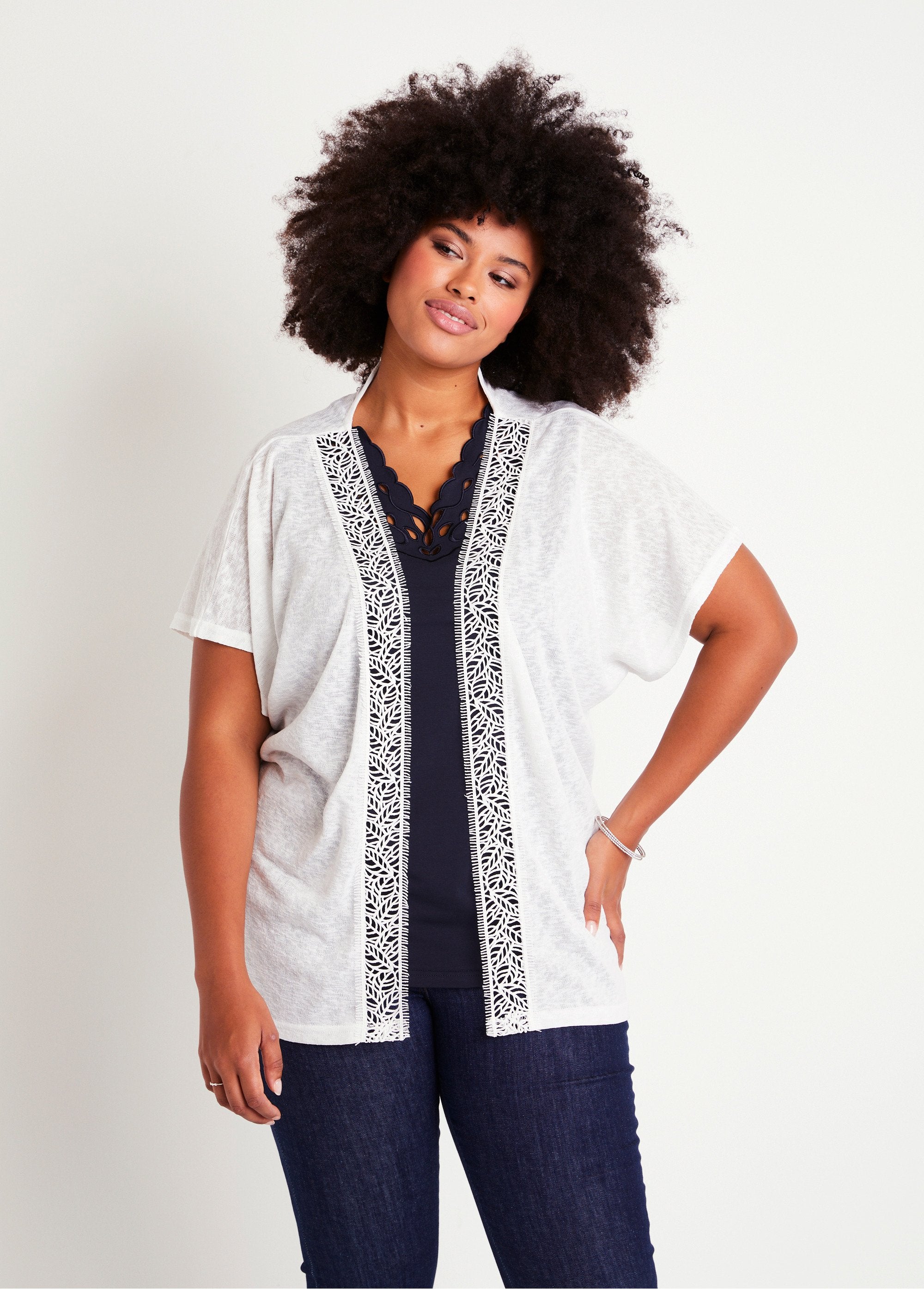 Long_plain_short-sleeved_cardigan_Ecru_FA1_curvy