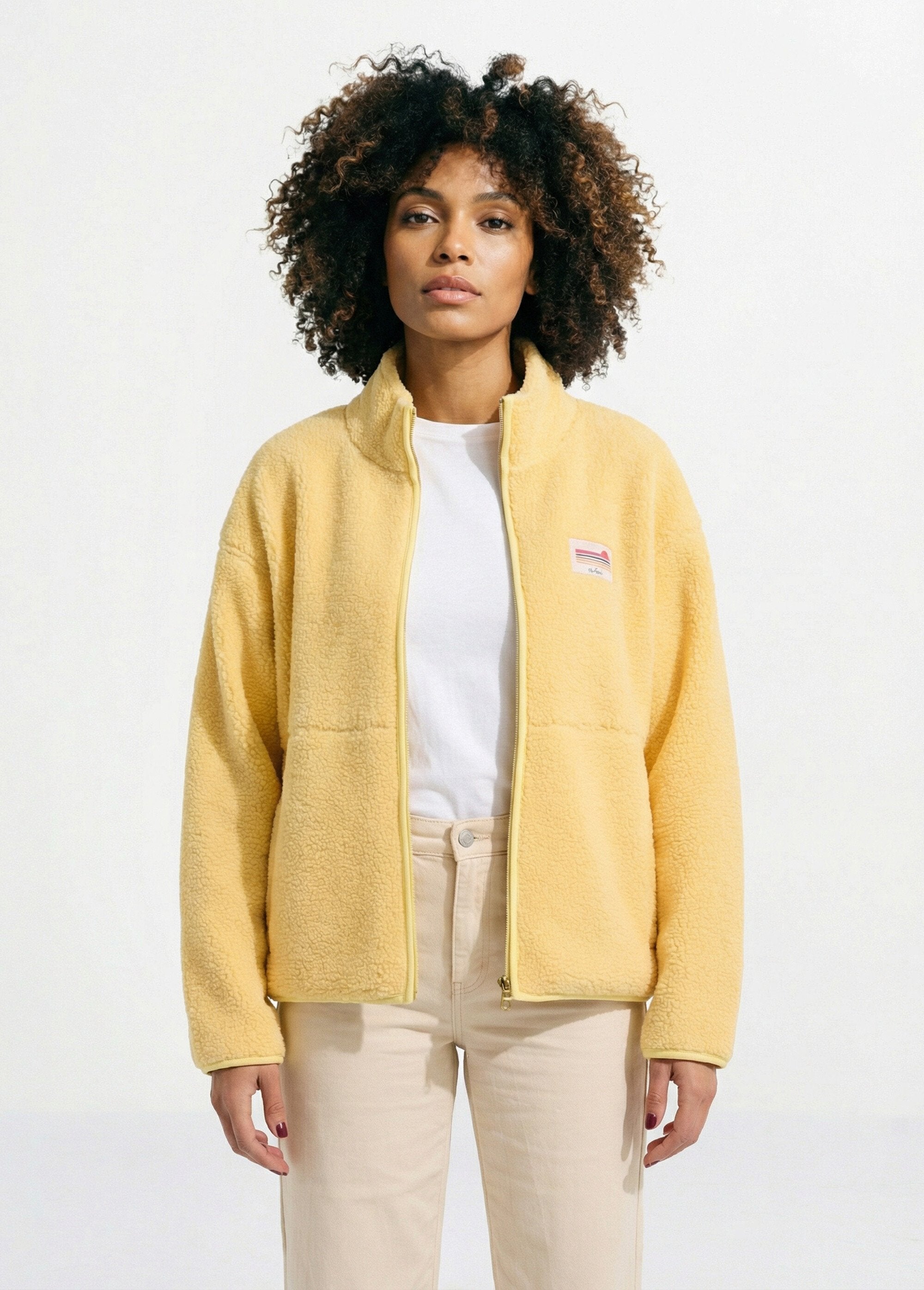 Gilet_zippé_chaud_polaire,_col_montant_Jaune_FA1_slim