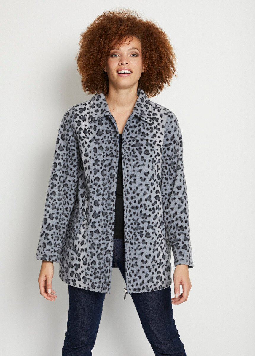 Zipped_printed_fleece_knit_jacket_Silver_and_black_FA1_slim