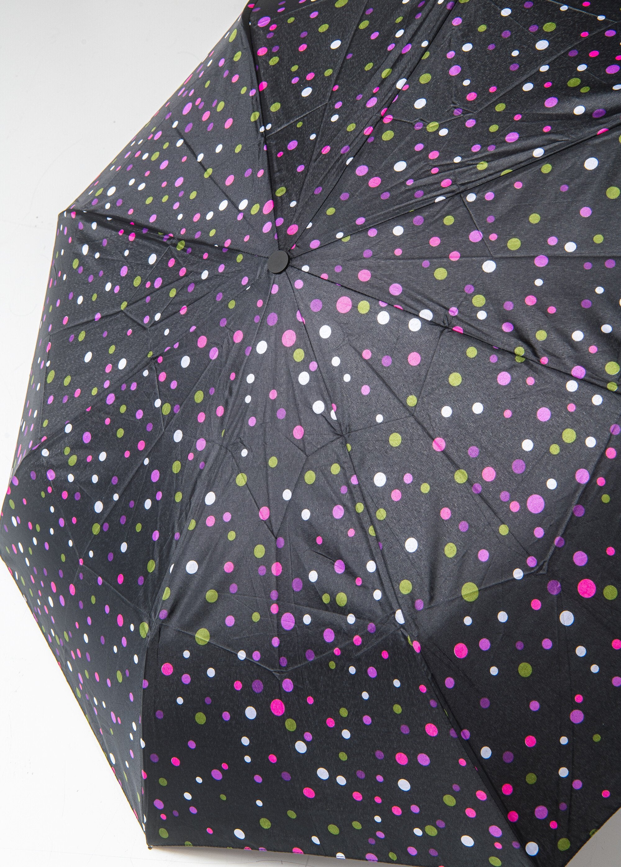 Fancy_automatic_folding_umbrella_Black_multicolor_polka_dots_DE1_slim