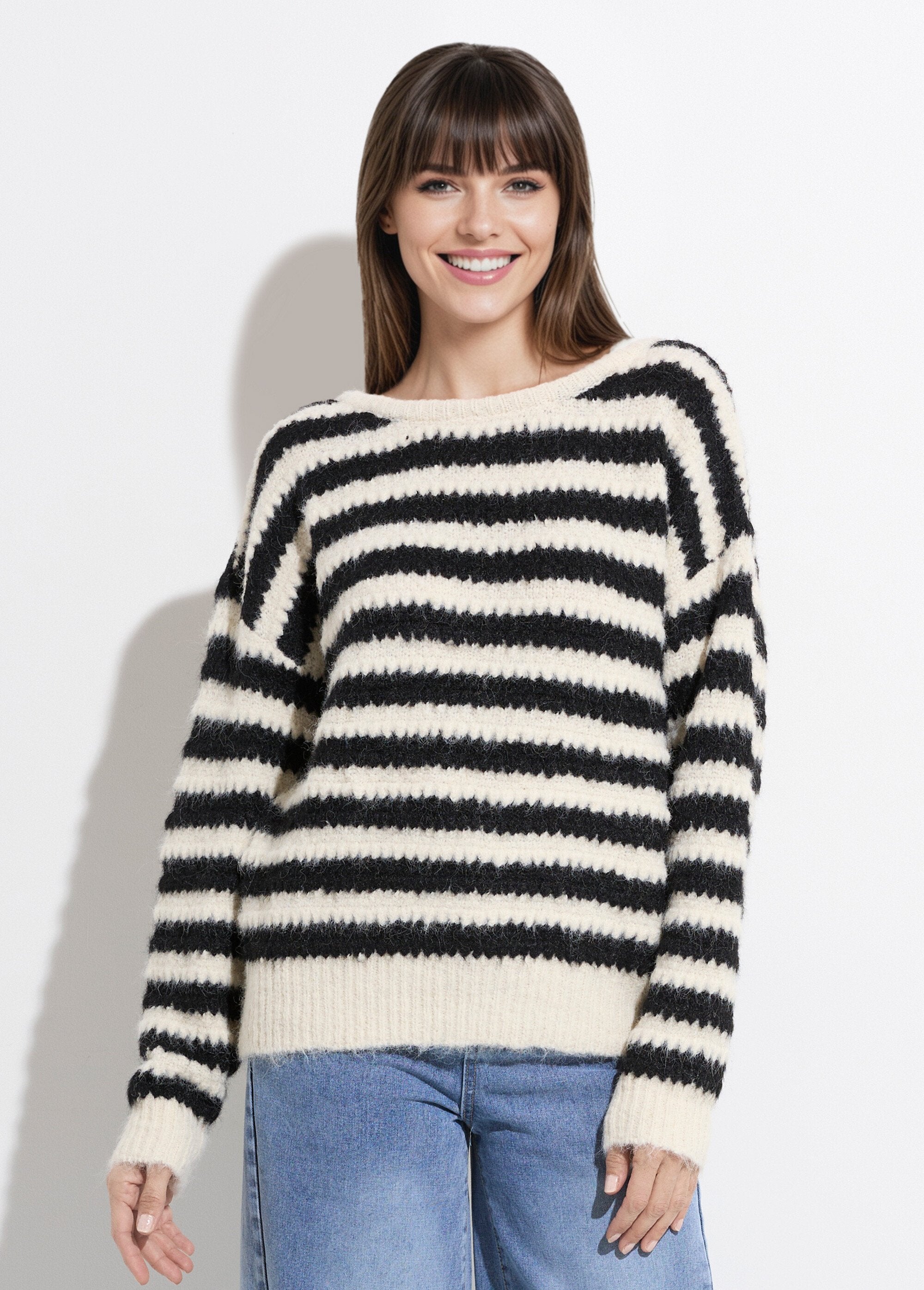 Warm_striped_wool_sweater_with_a_fancy_bow_Ecru_with_black_stripes_FA1_slim