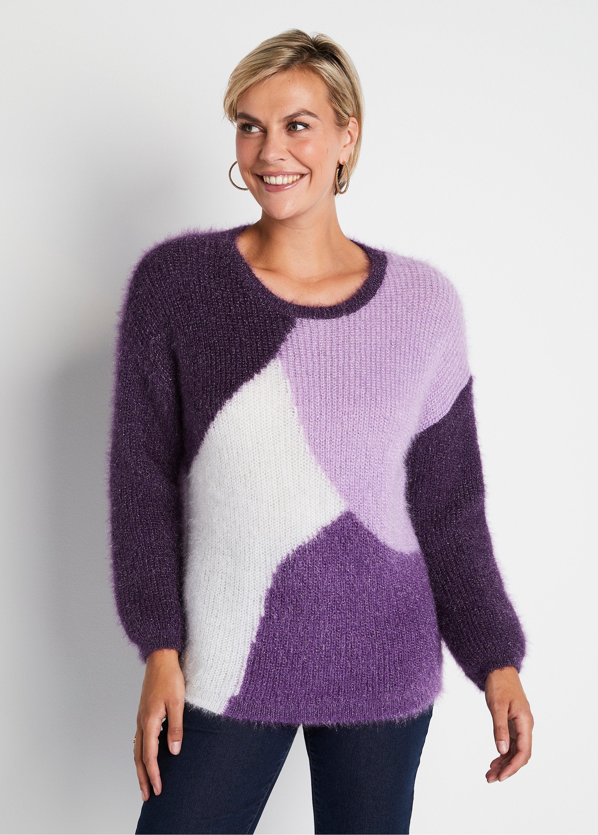 Soft_colorblock_hairy_knit_sweater_Blackcurrant_and_ecru_FA1_slim