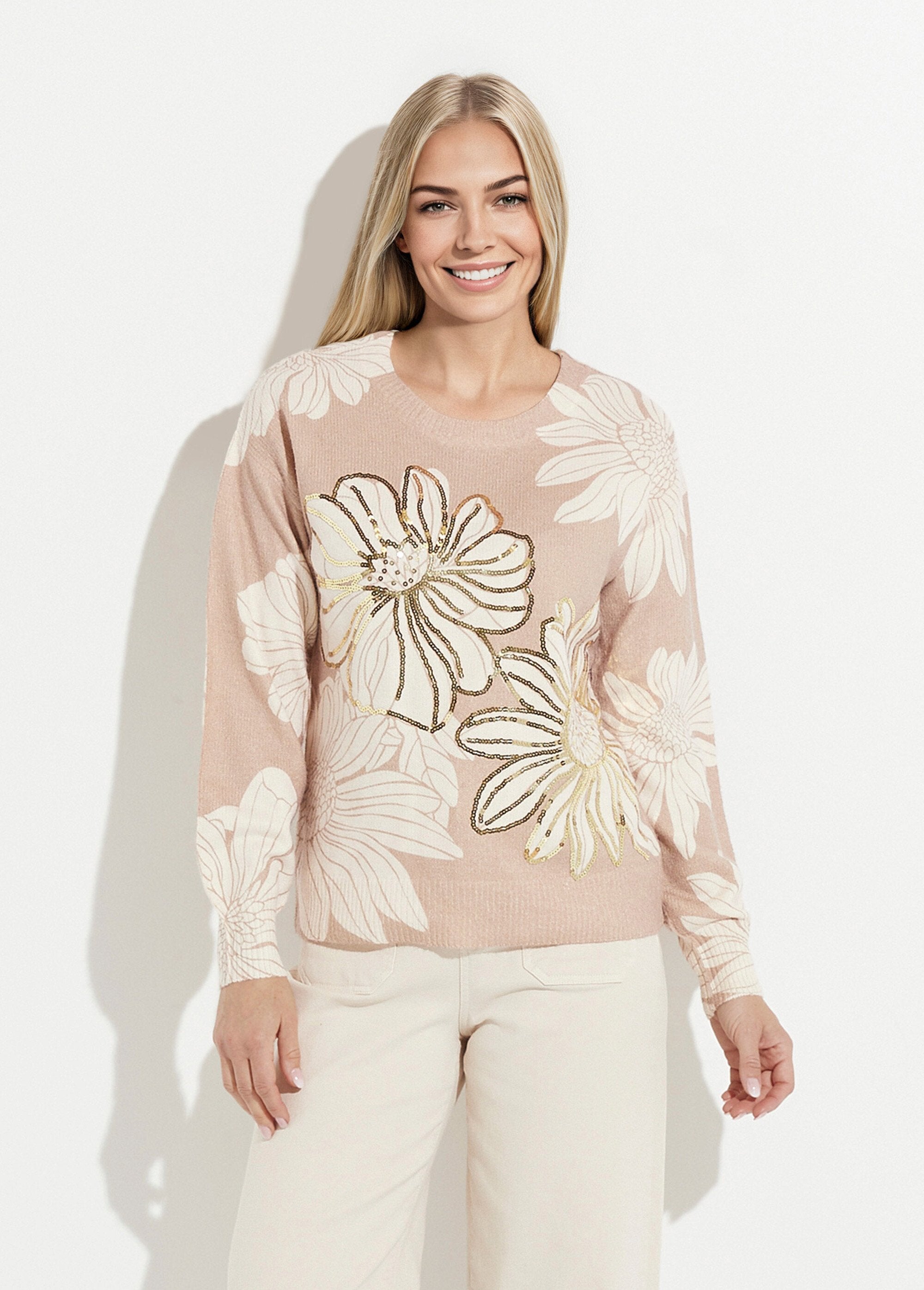 Fine_flower_print_sequin_sweater_with_round_neck_Beige_FA1_slim