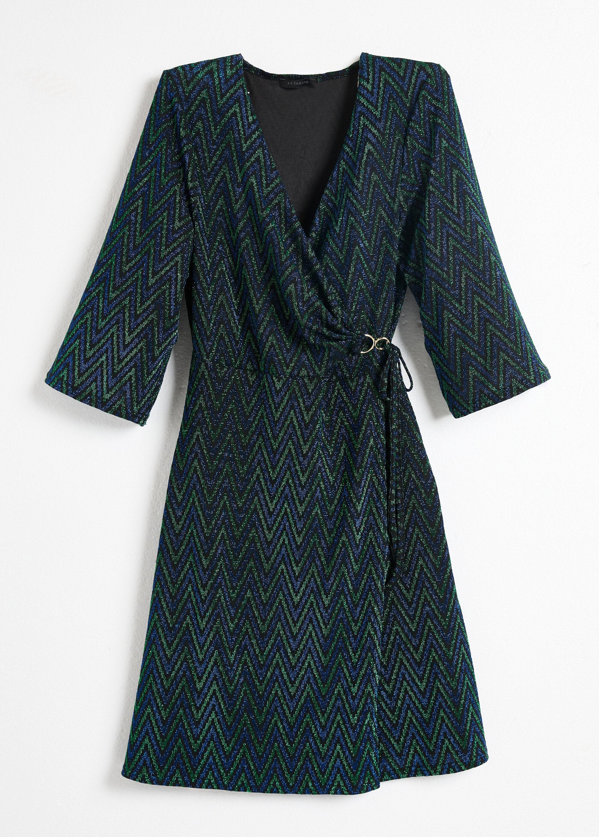 Short_wrap_dress_in_shiny_printed_knit_Blue_and_green_AP1_slim
