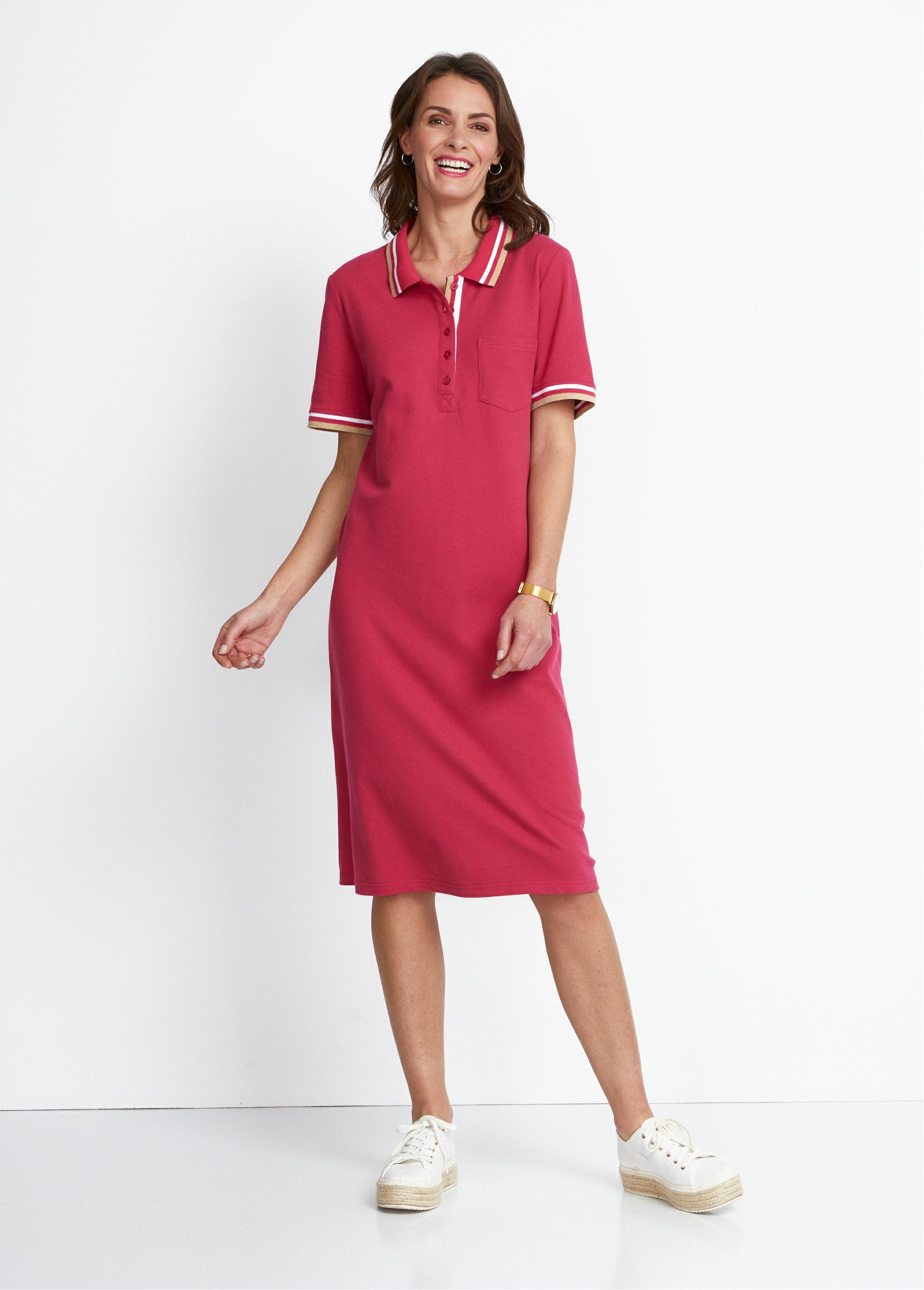 Pique_knit_polo_neck_dress_Fuchsia_FA1_slim