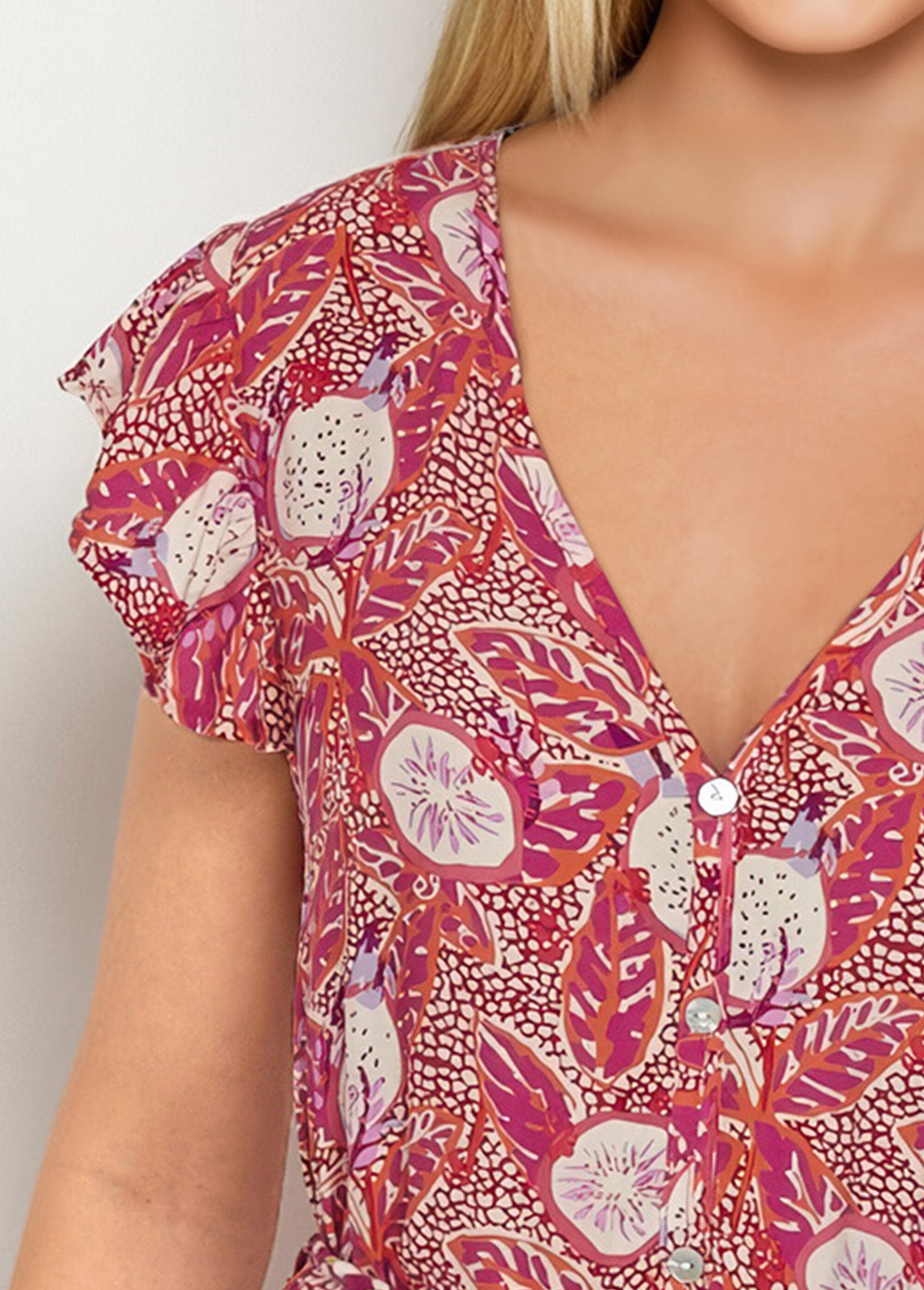Printed_ruffled_long_dress_with_V-neck_Pink_and_orange_DE2_slim