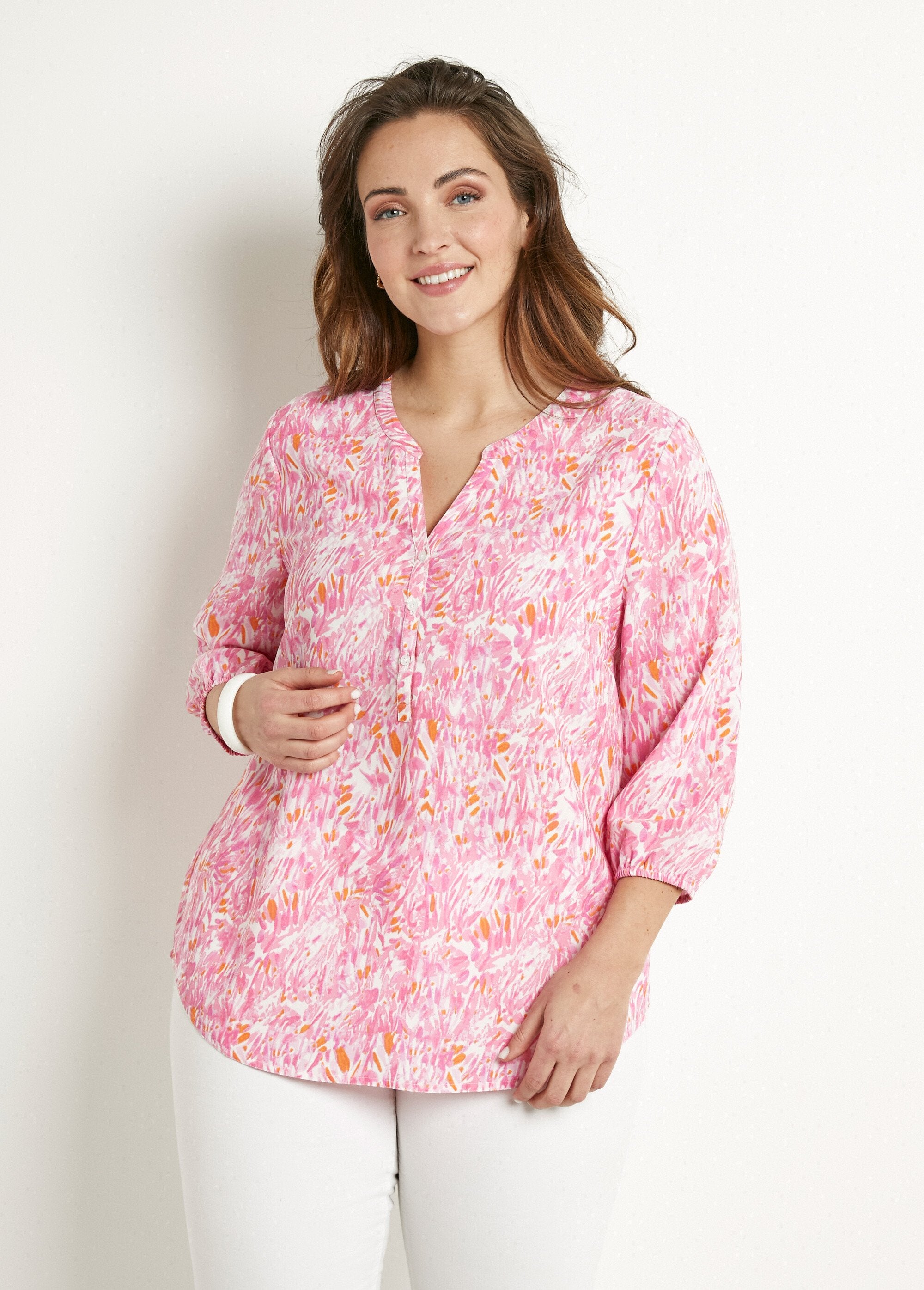 Loose_long_printed_tunic_with_3/4_sleeves_Pink_print_FA1_curvy