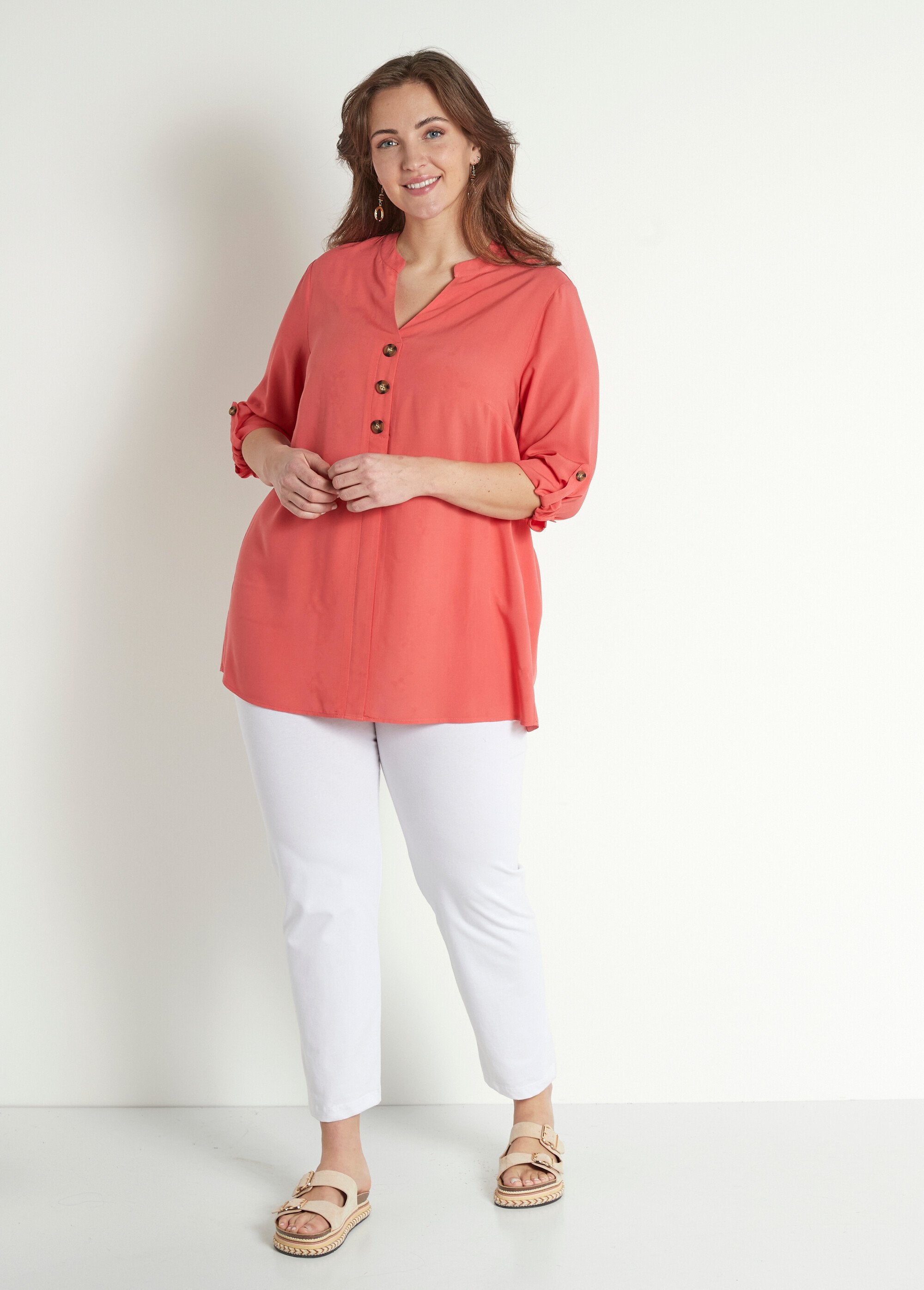 Loose_long_tunic_with_3/4_sleeves_Coral_SF1_curvy