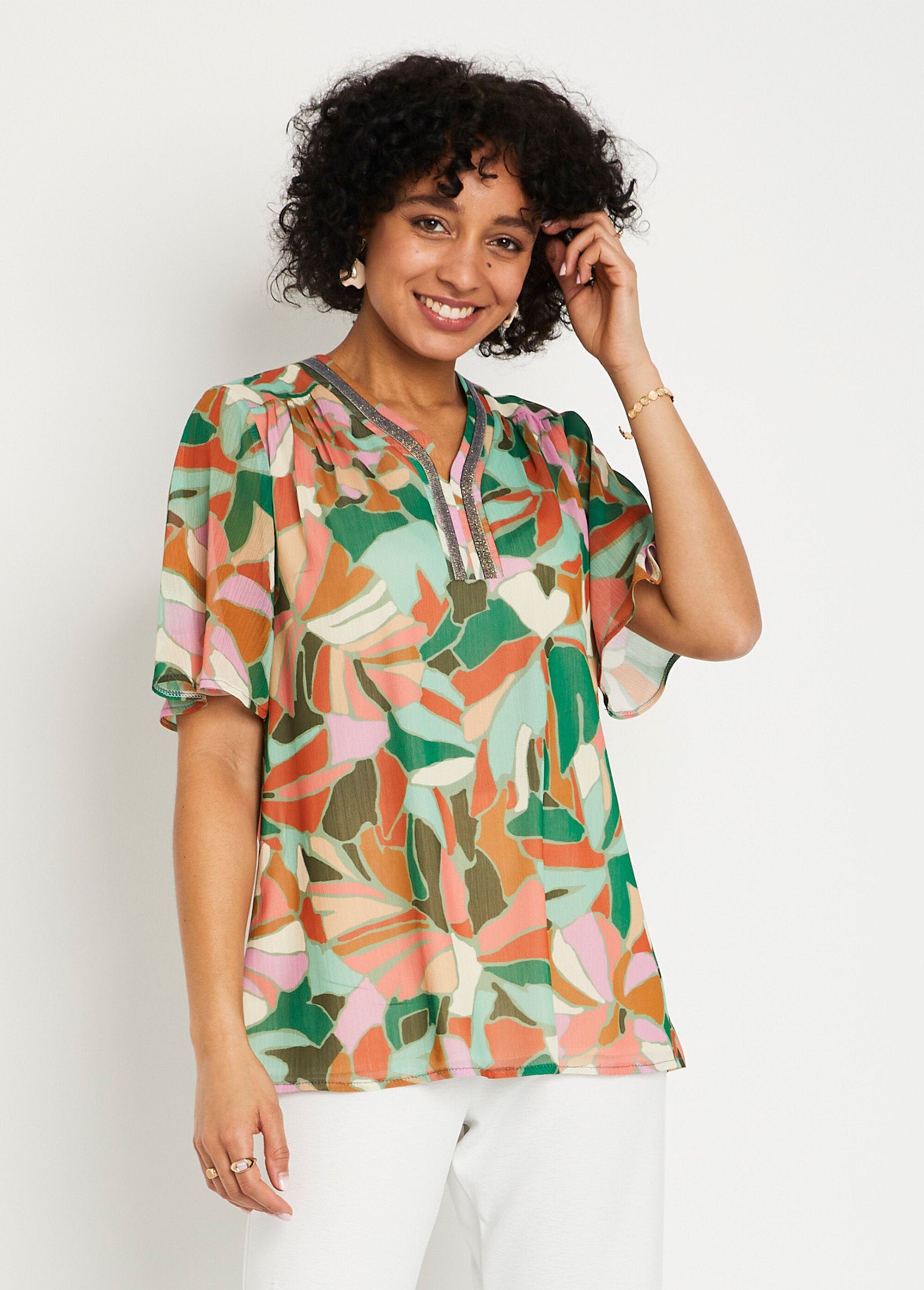 Mid-length_loose_tunic_in_printed_voile_Green_and_orange_FA1_slim