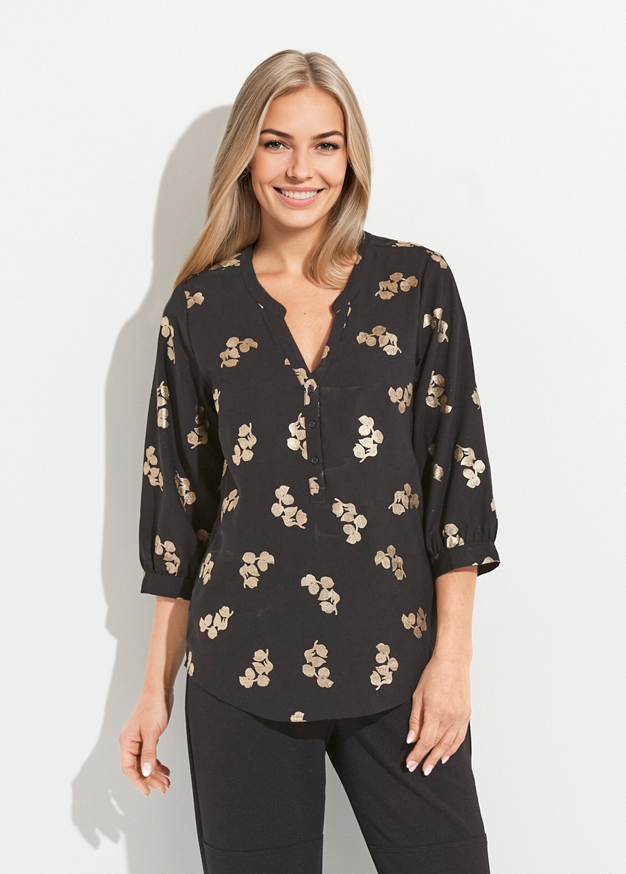 Loose-fitting_button-down_tunic_with_3/4-length_sleeves_Black_FA1_slim