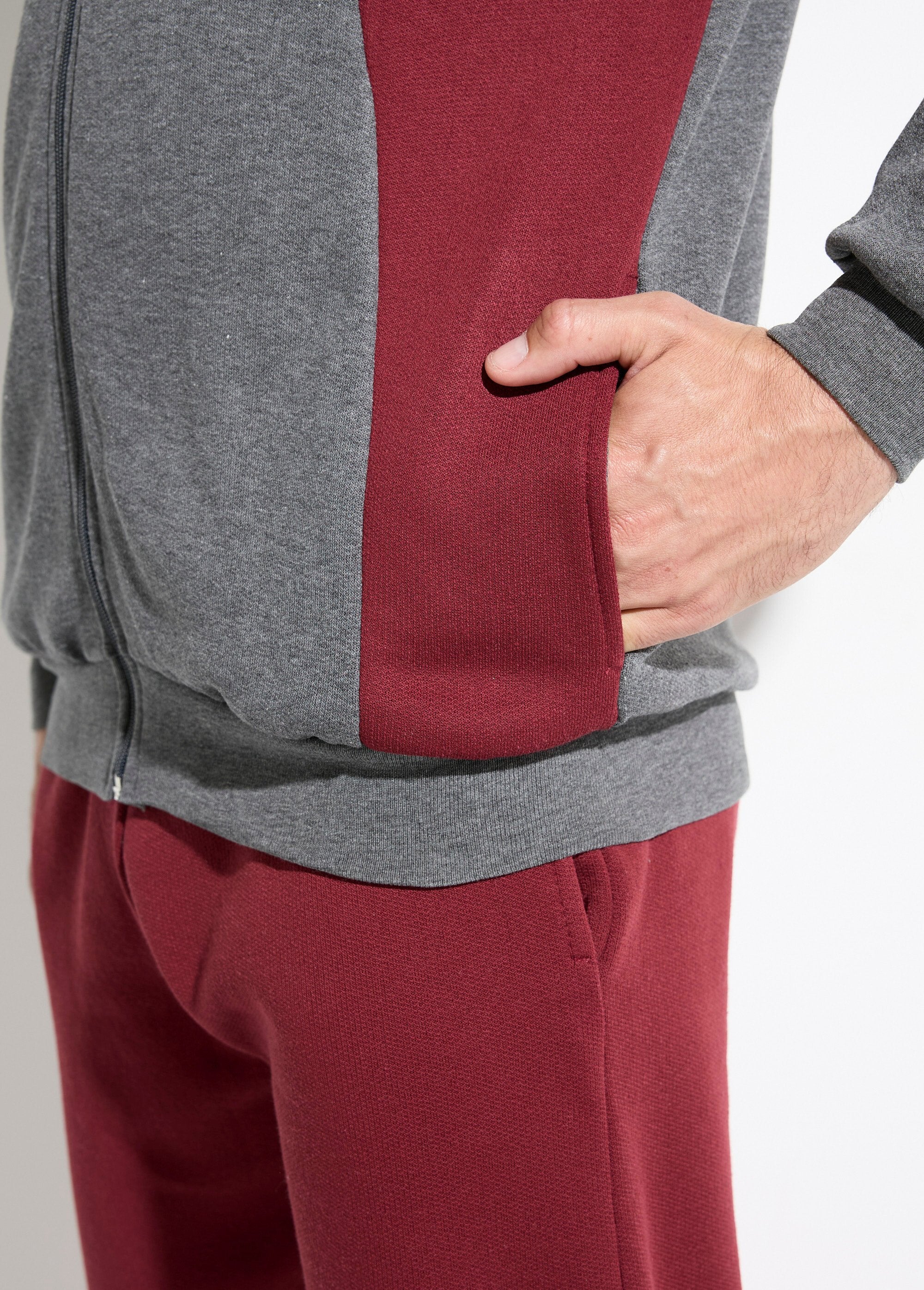 Veste_de_détente_zippée_molleton_coton_bicolore_Anthracite_et_bordeaux_DE2_slim