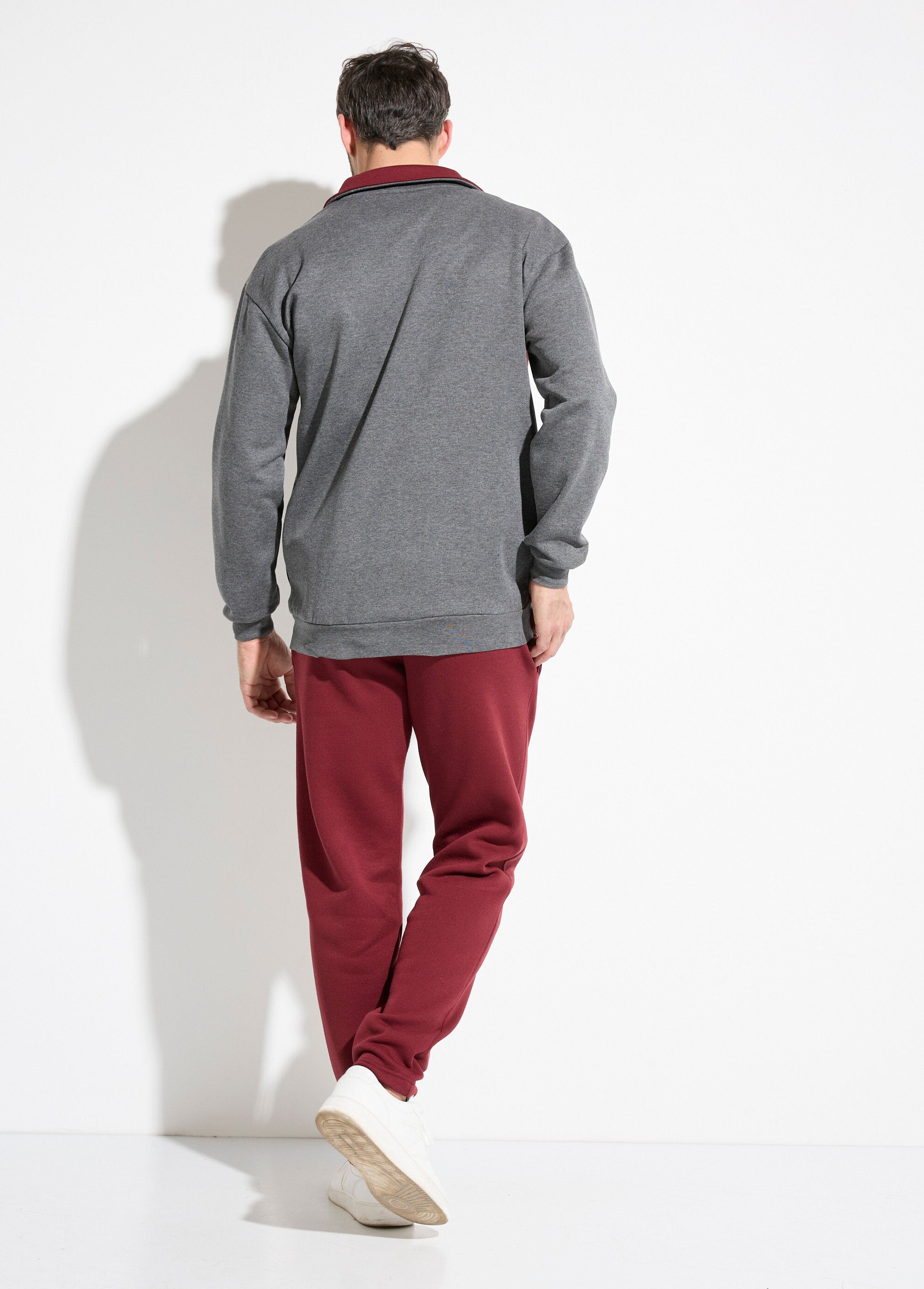 Veste_de_détente_zippée_molleton_coton_bicolore_Anthracite_et_bordeaux_DO1_slim
