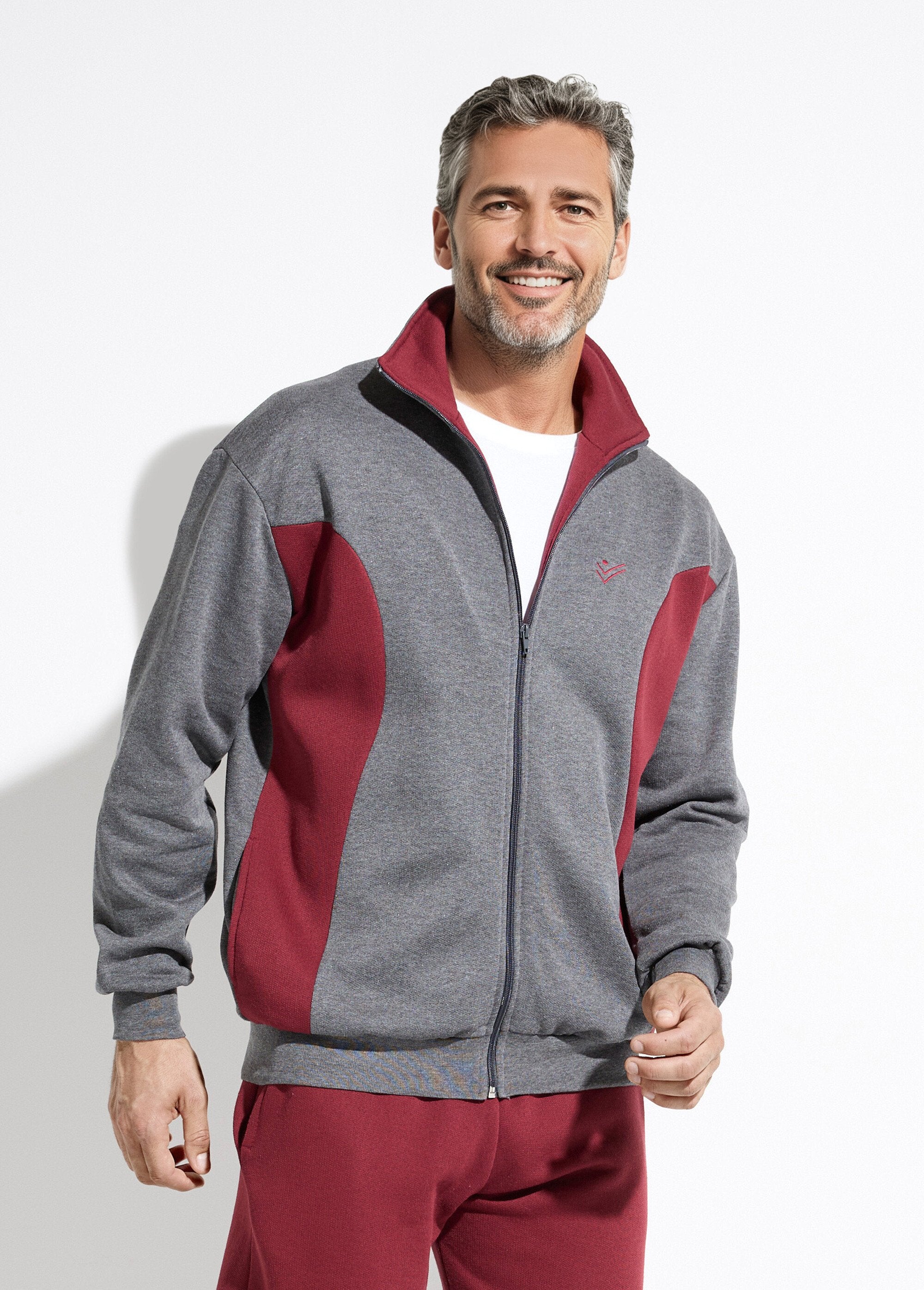 Veste_de_détente_zippée_molleton_coton_bicolore_Anthracite_et_bordeaux_FA1_slim