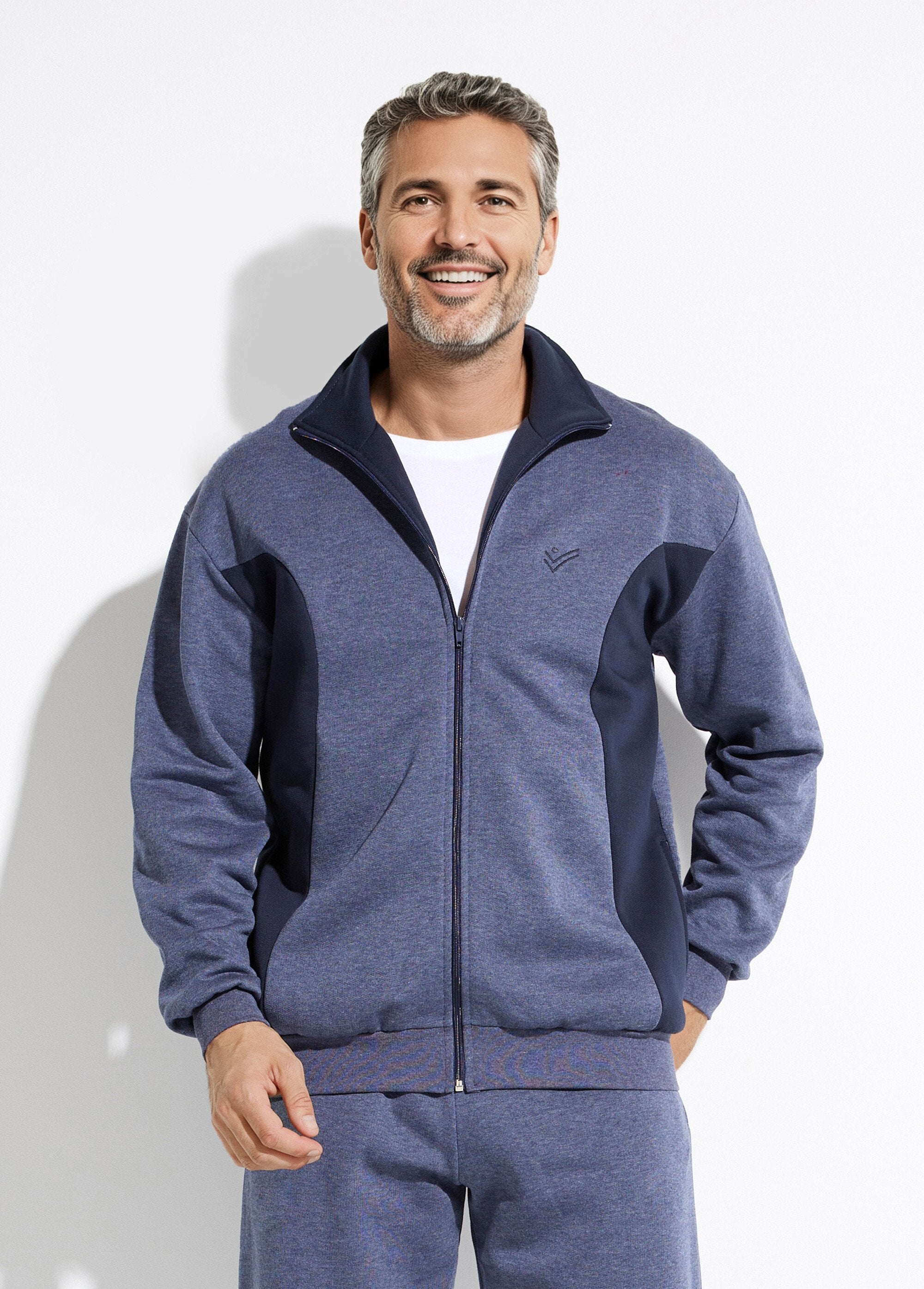 Veste_de_détente_zippée_molleton_coton_bicolore_Bleu_grise_et_marine_FA1_slim