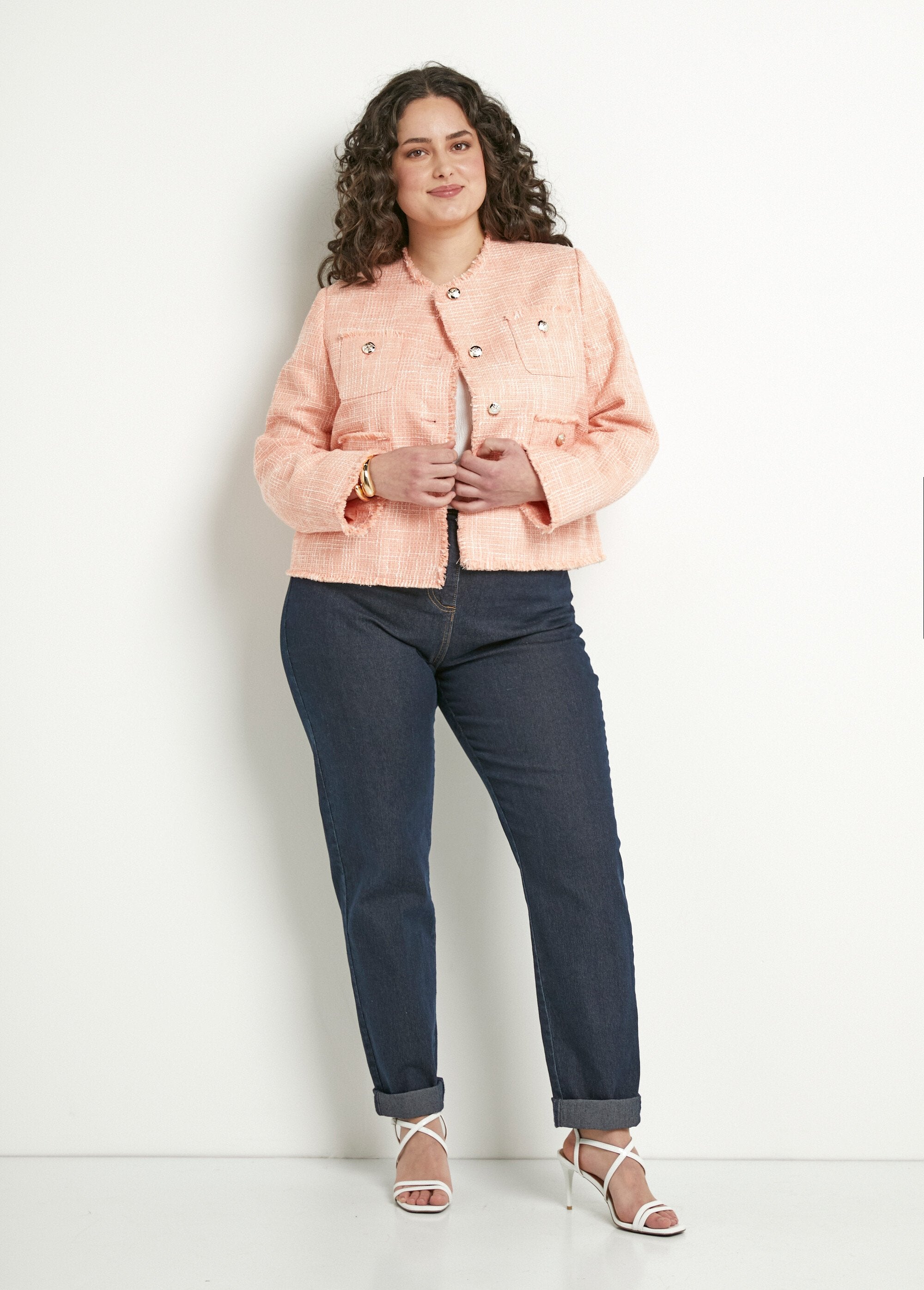 Short_buttoned_collarless_jacket_in_plain_woven_fabric_Apricot_SF1_curvy